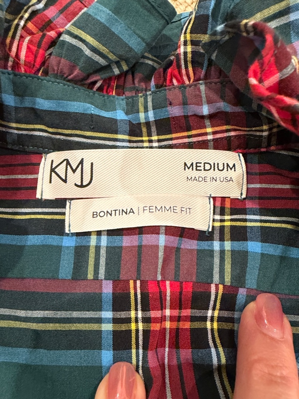 KMJ Plaid Button-Front Shirt with Ruffle Collar - Red & Green - Botina fit - Picture 4 of 7